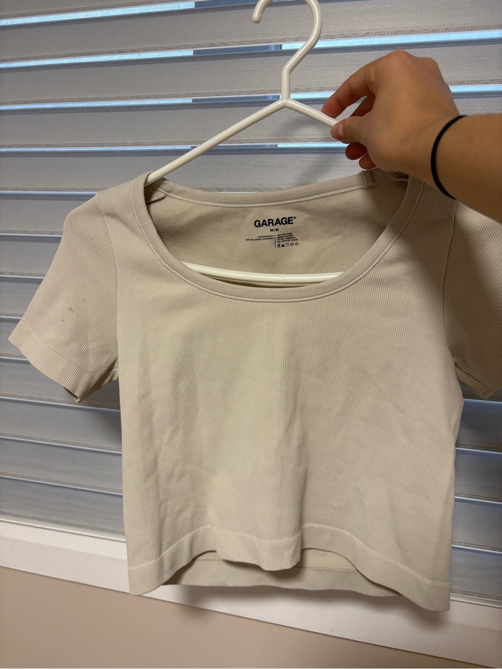 Garage Cream Ribbed Scoop Neck Short Sleeve Top